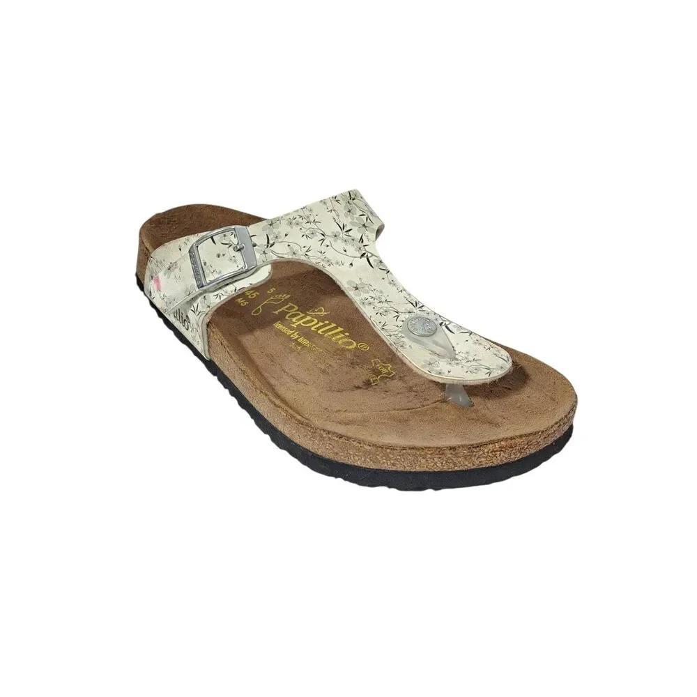 Birkenstock Papillio Women's Gizeh  White Gray Black Floral Comfort Sandals 38